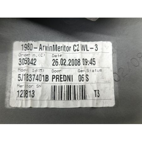 PODNOŚNIK SZYBY LEWY PRZÓD SKODA FABIA II 1.4 16V 85KM 1.4 16V 2008 5J1837401B 6Q2.959.802.F   LF3K 85 5418 